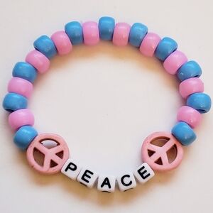 Handmade Pastel Pink Blue Peace Kandi Bracelet